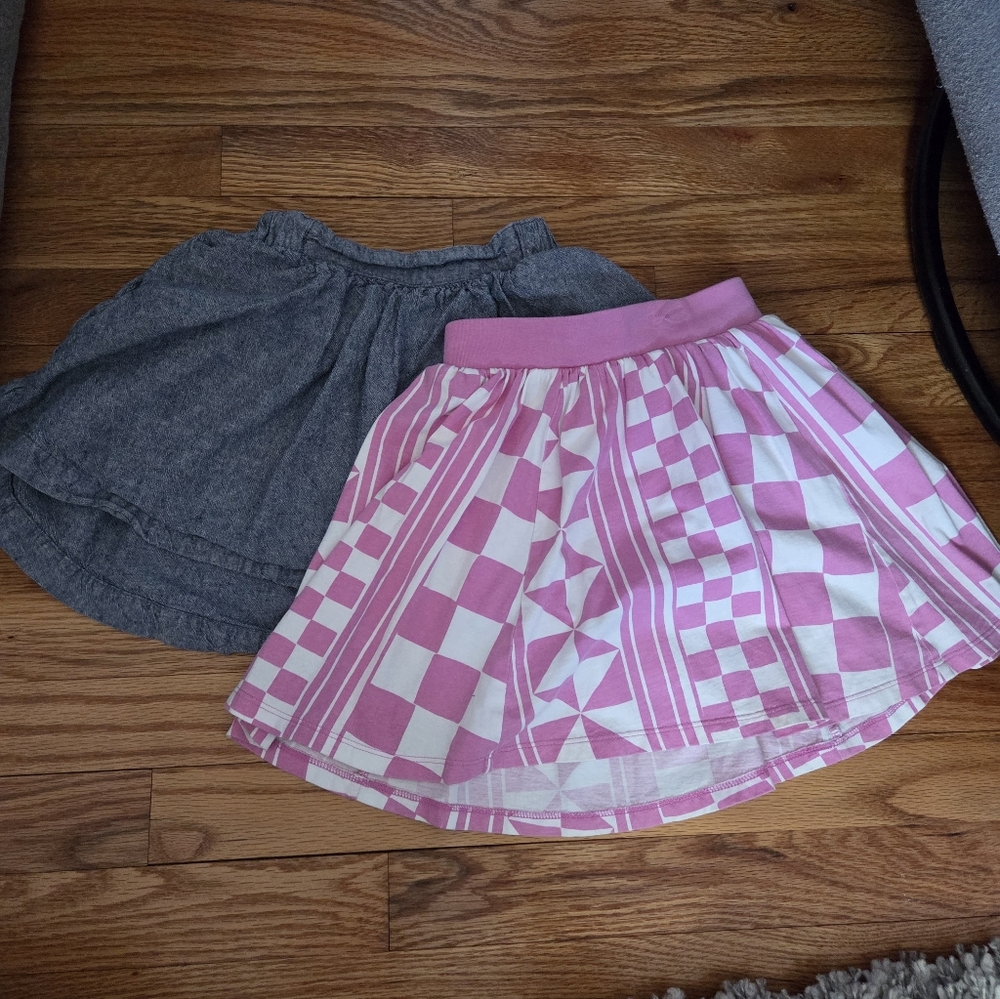 Tea Collection Size 6 Denim Skirt And Pink Patterned Skort Bundle